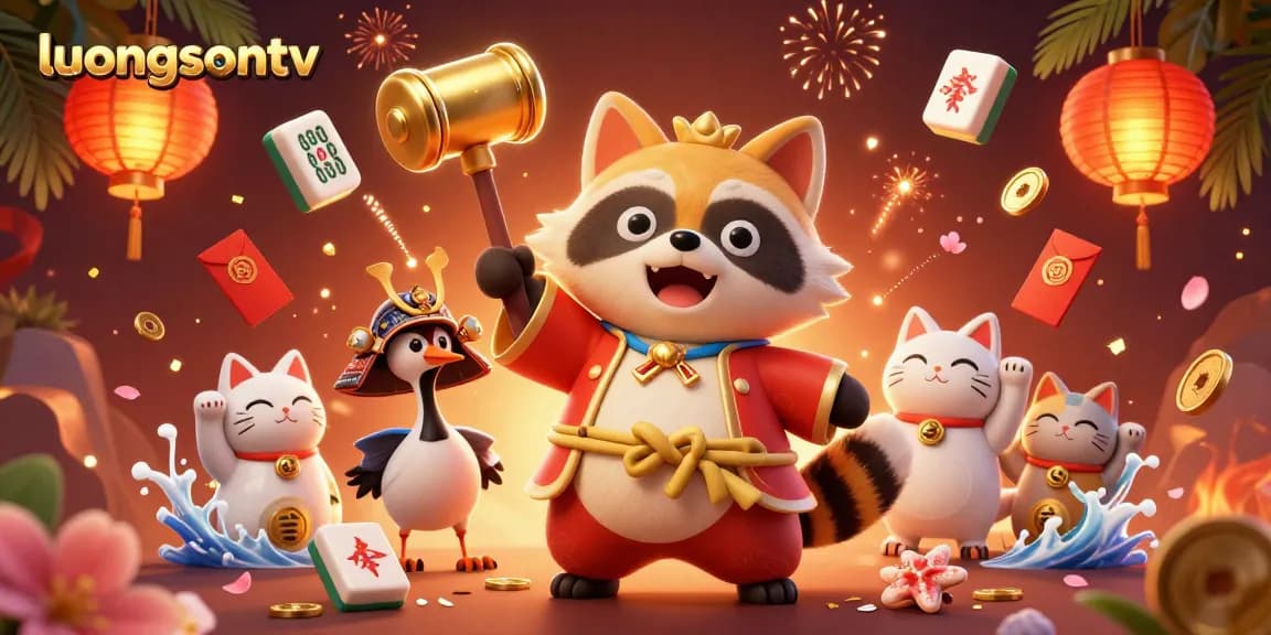 Catch the action on luongsontv as colorful fortune cats cheer amidst 3D casino elements.