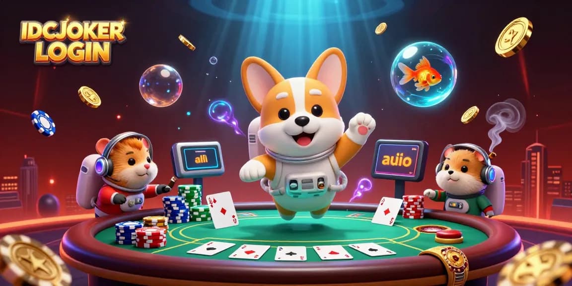 Experience fun with IDCJOKER LOGIN in a lively casino scene with cartoon characters and gaming elements