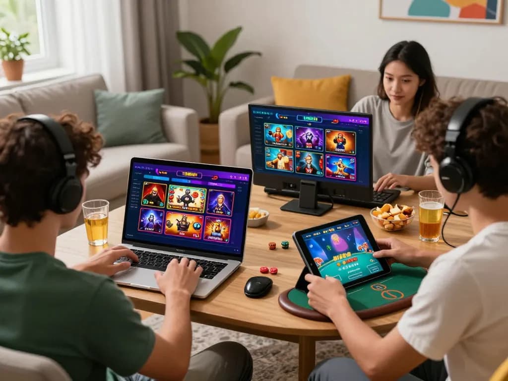 Dynamic gaming scene at Trang chủ SC88 showcasing enthusiastic players enjoying various games in a cozy setting.