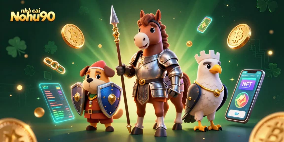 Experience the excitement at nhà cái Nohu90 with a medieval-themed 3D casino scene filled with crypto elements.