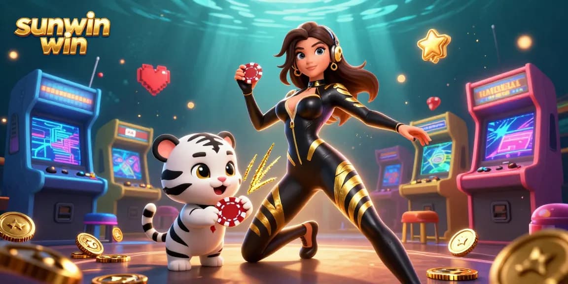 Experience gaming excitement with sunwin win in a vibrant 3D casino scene.