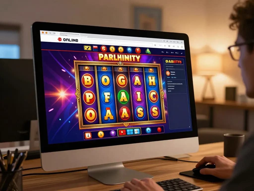 Engaging online gaming scene with vibrant slot games at https://xkp88.com/ reflecting entertainment and strategy in a home setting