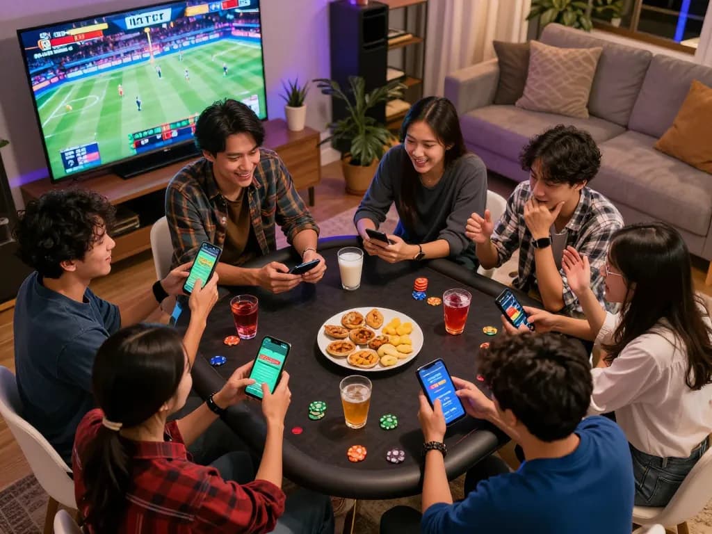 Betting excitement at home with friends using the LC88 app on mobile devices.