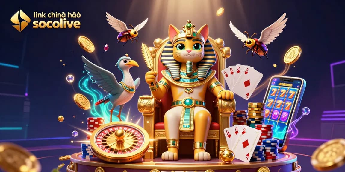 Stream live sports with link chính thức socolive, featuring dynamic casino elements in 3D illustration.