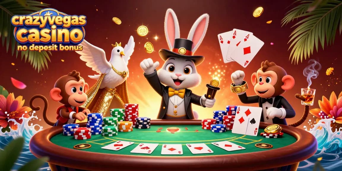 Winning at crazyvegas casino no deposit bonus with a lively 3D casino scene filled with vibrant characters.