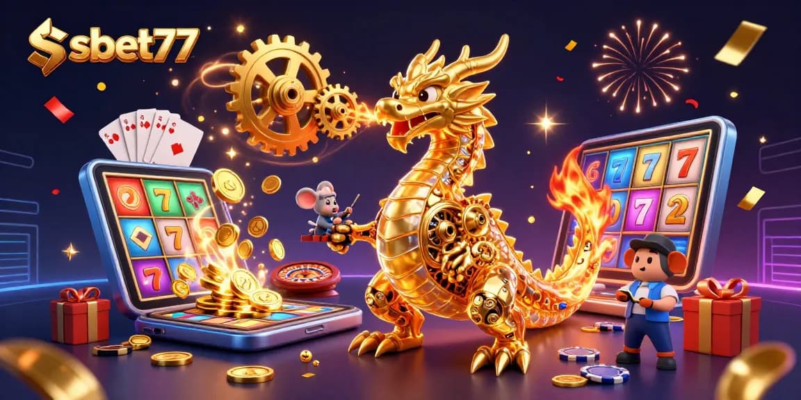 Play exciting slot games at ssbet77 with a 3D golden dragon and captivating gaming elements.