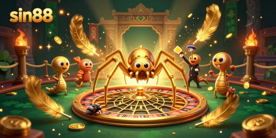 Place bets with sin88 in a thrilling 3D illustration featuring a roulette wheel and croupiers.