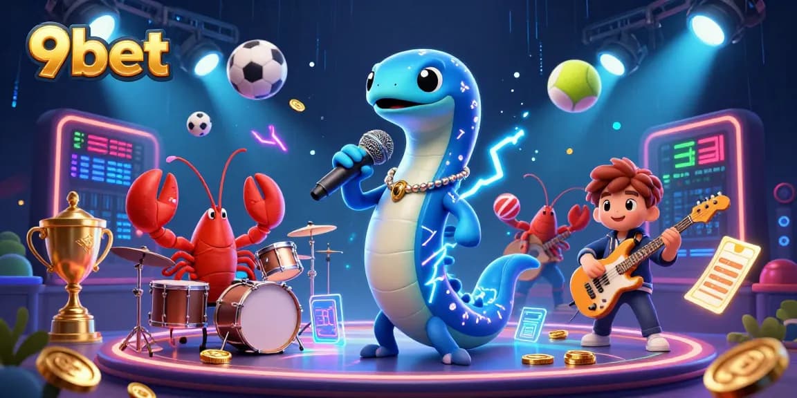 Experience 9bet's thrilling underwater casino with an electric eel DJ and dynamic sports elements.