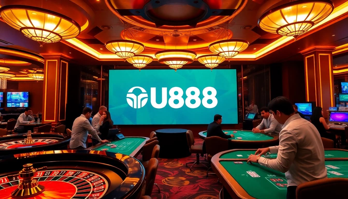 U888 online casino atmosphere with vibrant gambling tables and engaging players.
