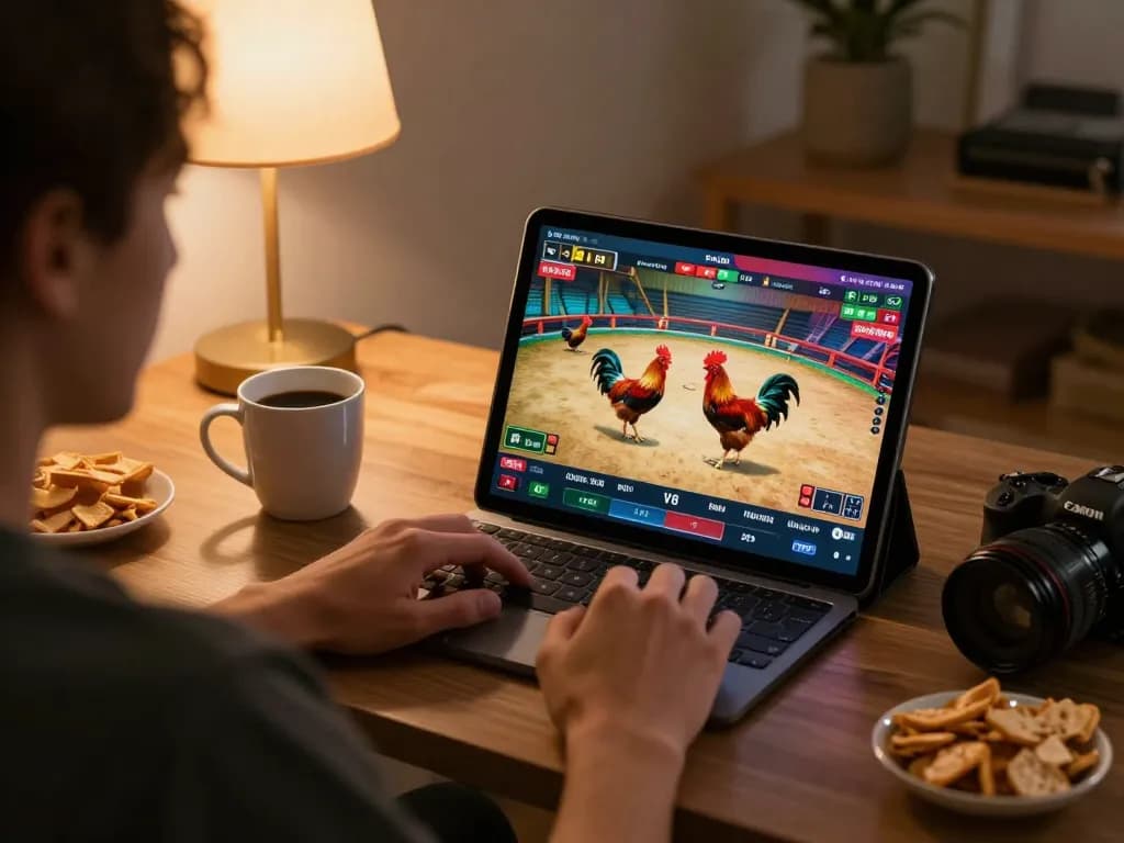 Watch trực tiếp đá gà live from home, enjoying the excitement of rooster fighting matches on a tablet.
