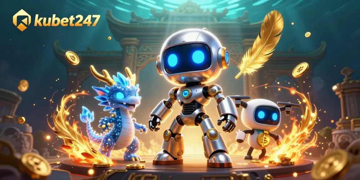 Experience thrilling gameplay at kubet247 with a dynamic cyberpunk theme showcasing a mascot and tokens.
