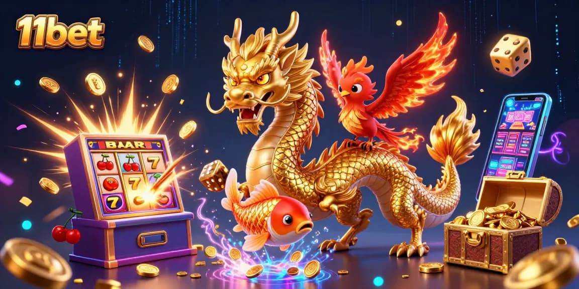 Join the thrilling world of 11bet with powerful symbols of luck and fortune in a vibrant 3D scene.