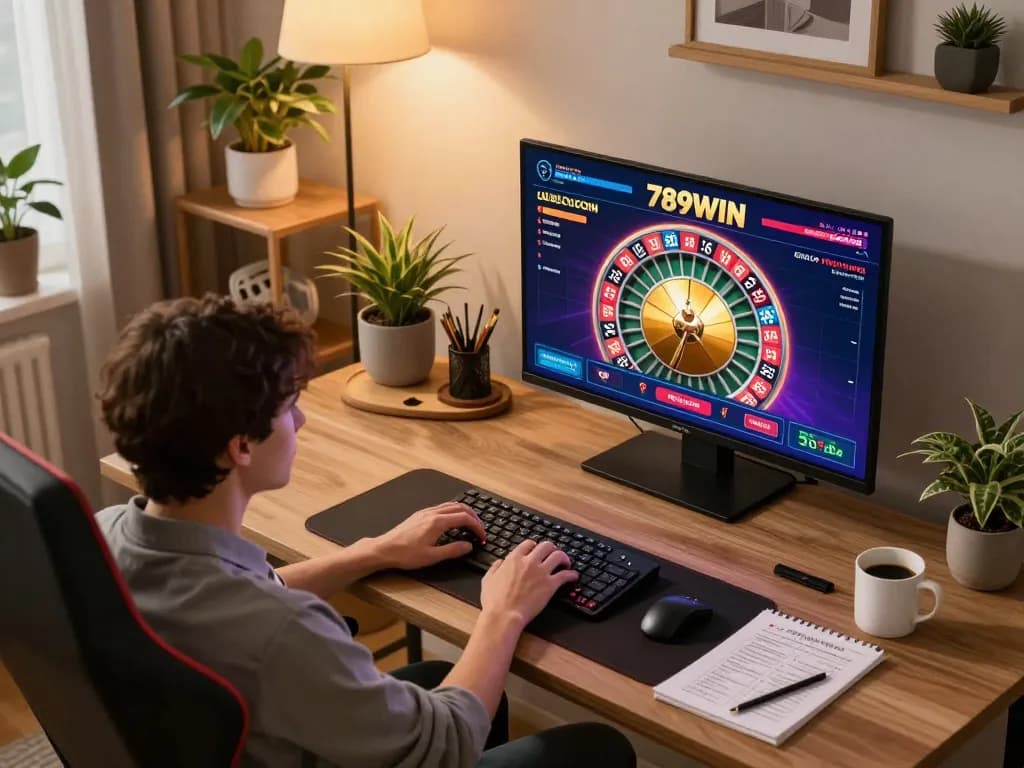 Engaging online gaming session at 789WIN casino with vibrant roulette screen and strategic notes