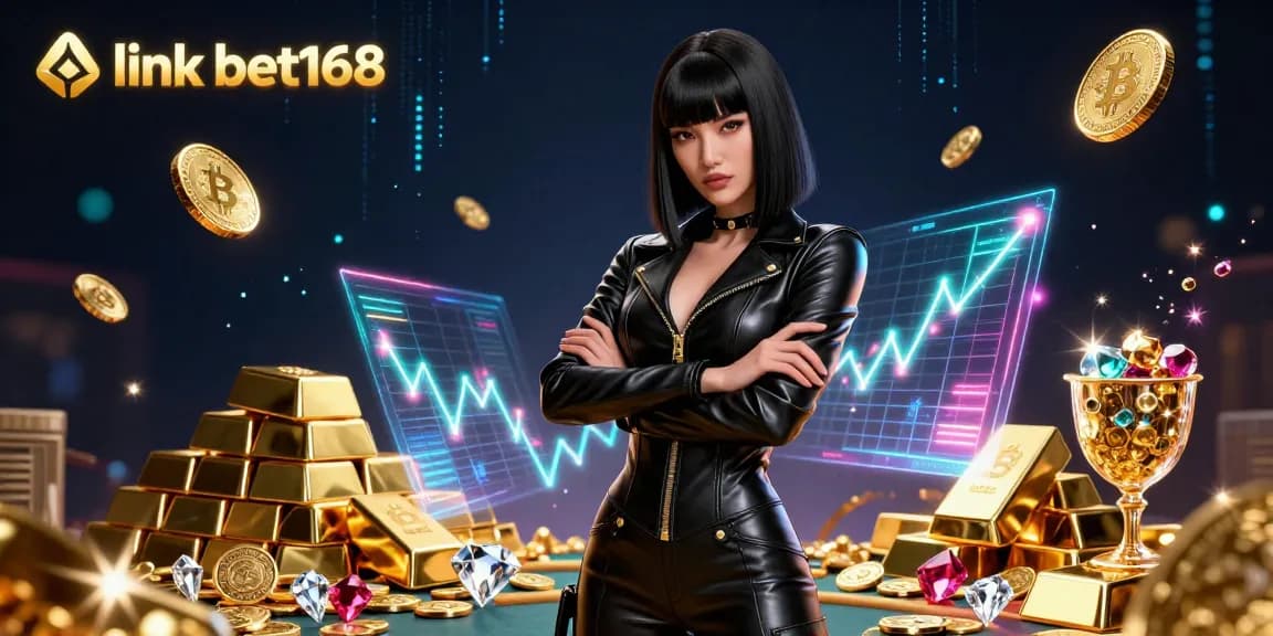 Engage with link bet168 in a dynamic 3D casino illustration, showcasing vibrant gold coins and a stunning dealer.