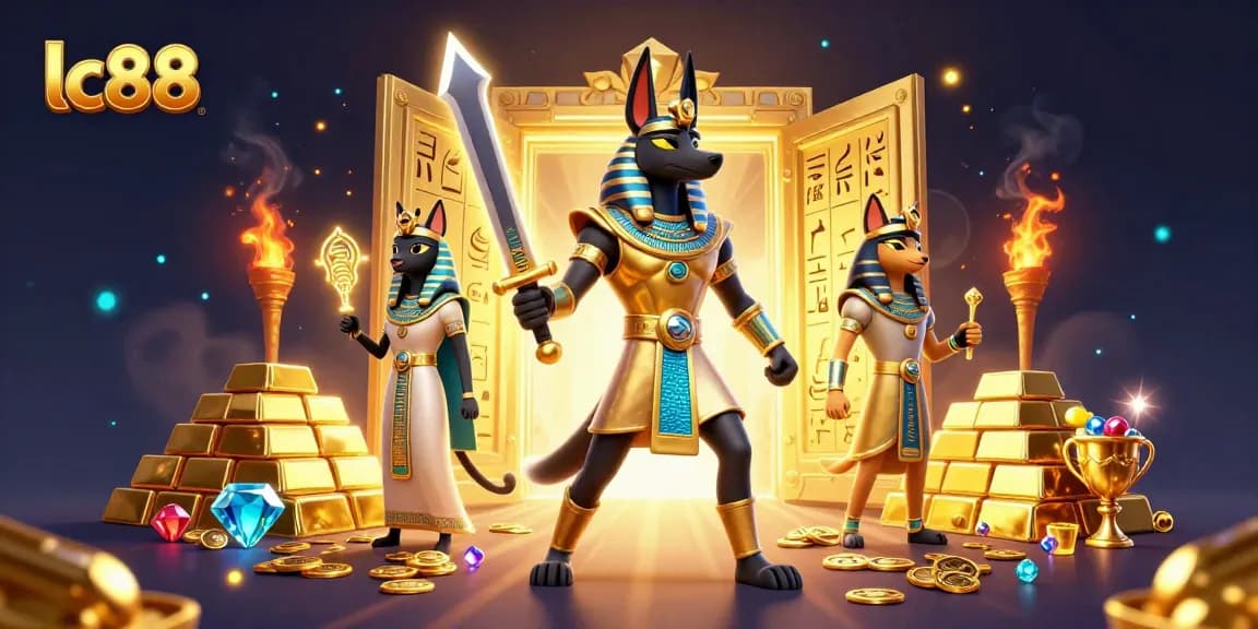 Experience thrilling games and jackpots at lc88, featuring an energetic ancient Egyptian scene.