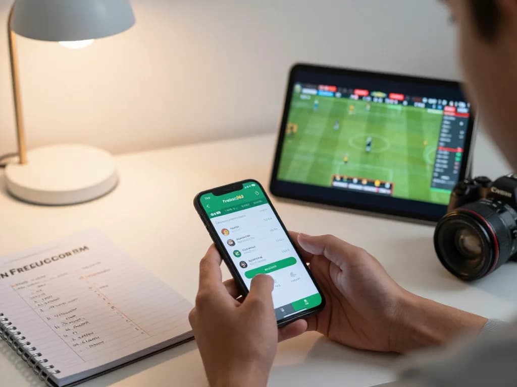 Engaging with the Freecuci365 sports betting app on a smartphone while planning strategies