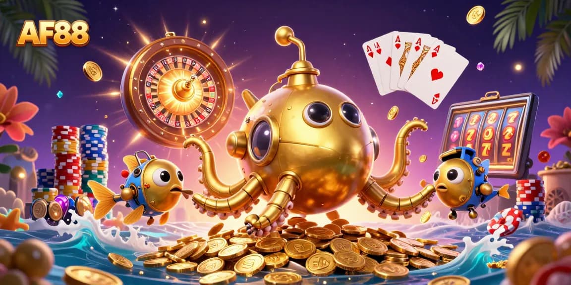 Bet on AF88 with excitement as mechanical creatures dive through a treasure trove of gold.