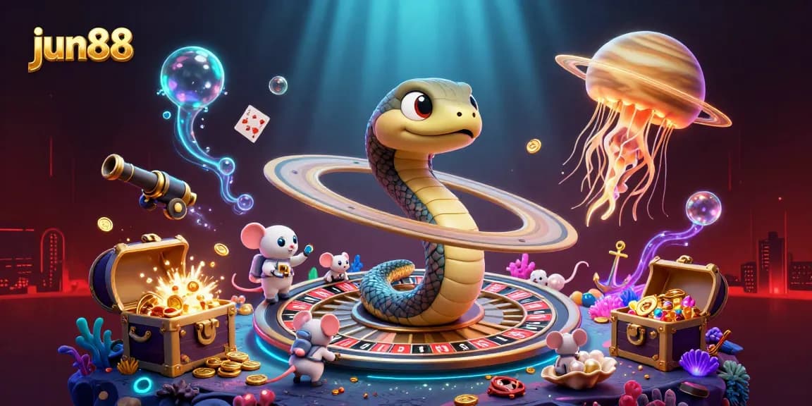 Experience thrilling gameplay at jun88 with astronaut mice betting on glowing roulette rings.