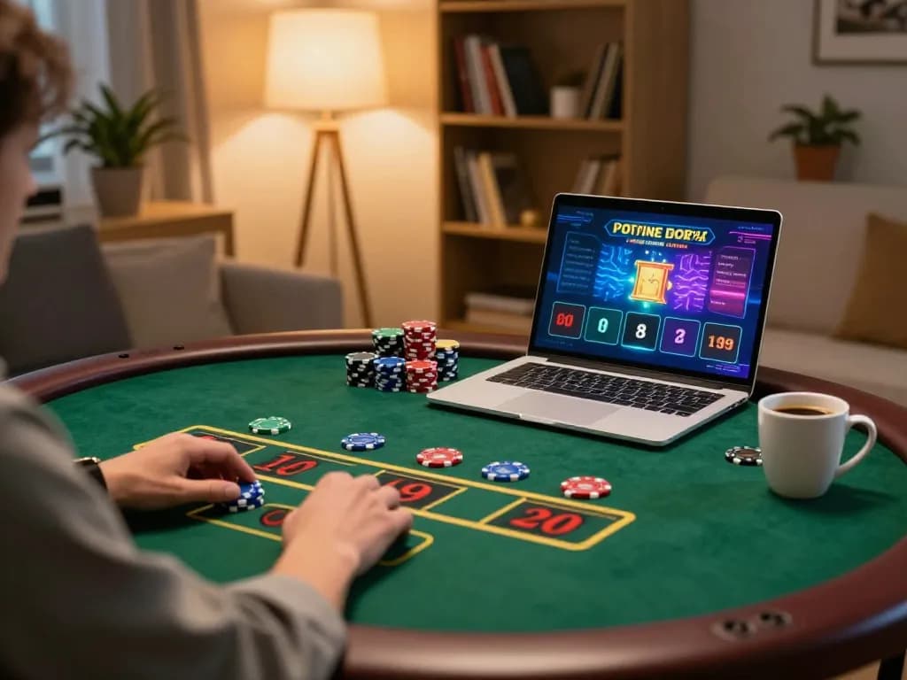 Player engaging in live dealer blackjack on laptop at home, showcasing immersive s666 online gaming experience.