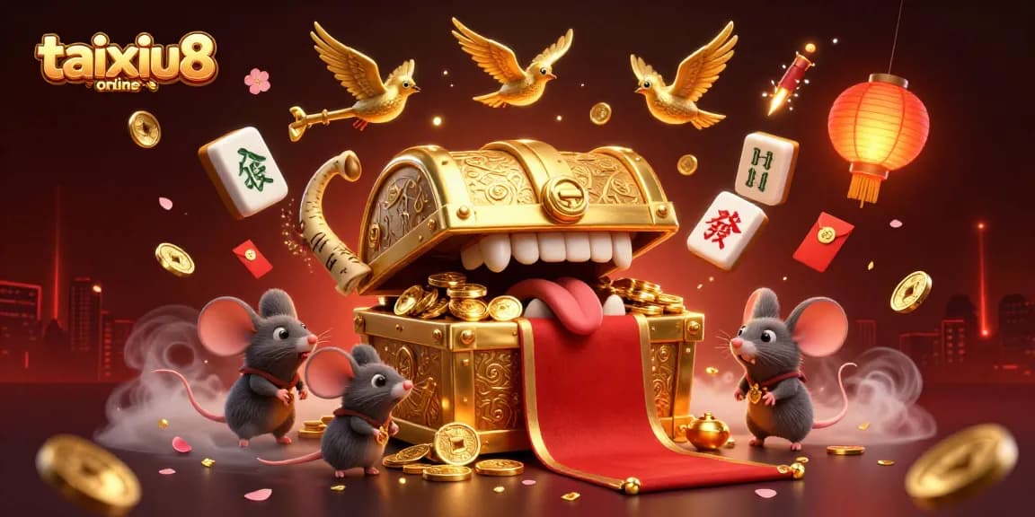Engage in thrilling action with taixiuonline8, showcasing a vibrant 3D treasure chest and dynamic game features.