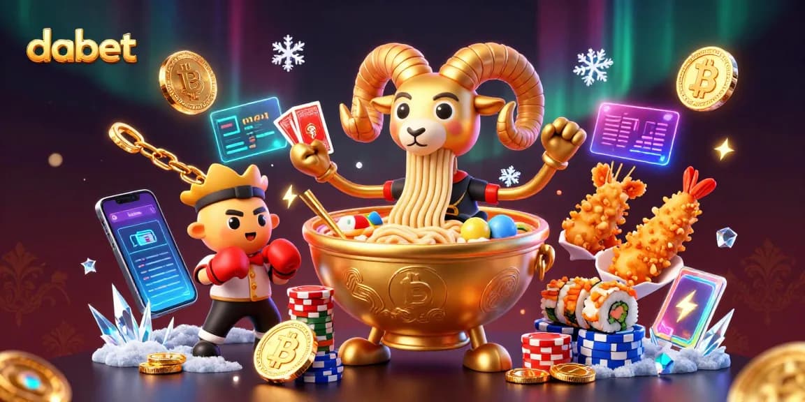dabet's vibrant 3D illustration featuring a ramen bowl character with gaming elements showcasing an exciting casino atmosphere.