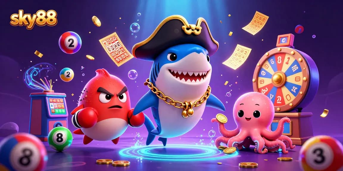 Experience thrilling moments with sky88 through an exciting underwater gambling scene featuring animated characters and game elements.