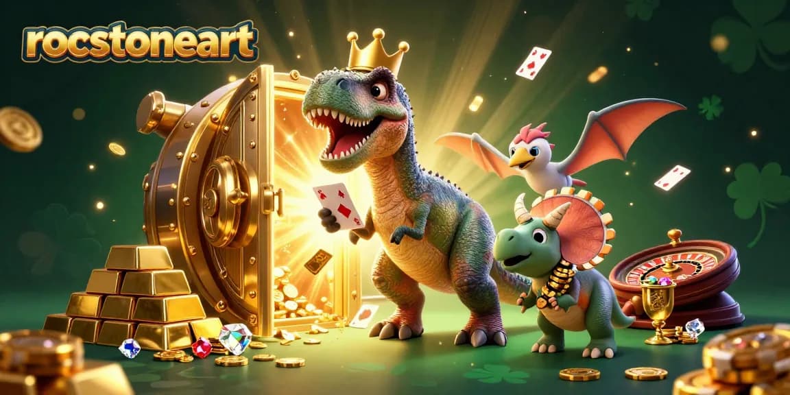 Experience the thrilling atmosphere of rocstoneart's casino adventure with fun characters and treasures.