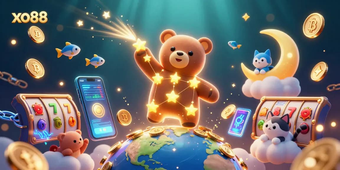 Engage with xo88 in an energetic casino scene full of vibrant characters and dynamic game elements.