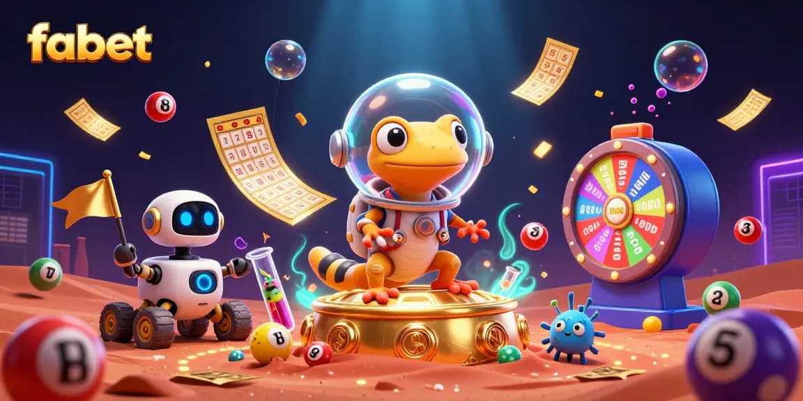 Experience fabet's vibrant casino adventure with a Martian gecko discovering treasures and lottery elements.