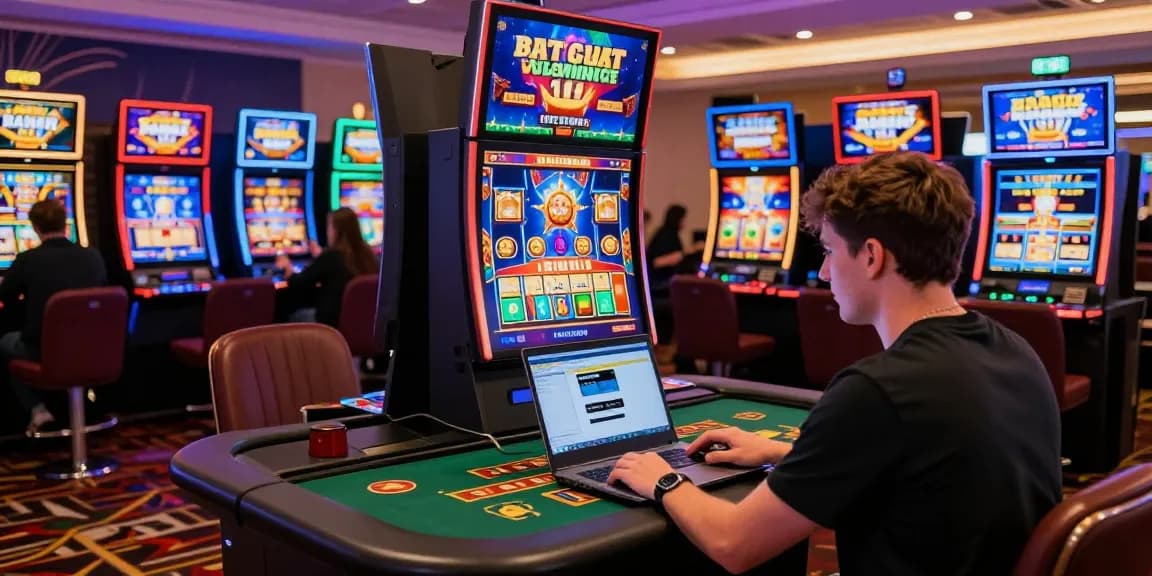 Exciting online gaming scene at a credit card casino UK, featuring a player making a deposit at a vibrant gaming station.