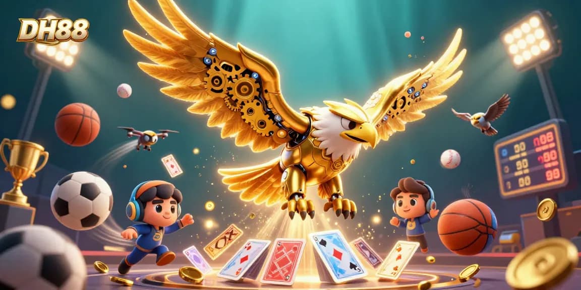 Experience exciting wins at DH88 with a dazzling casino scene featuring dynamic characters and gameplay elements.