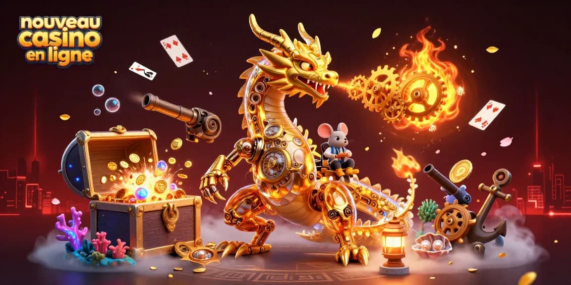 Jouez aux nouveaux casinos en ligne avec un dragon doré mécanique et des trésors enchanteurs.