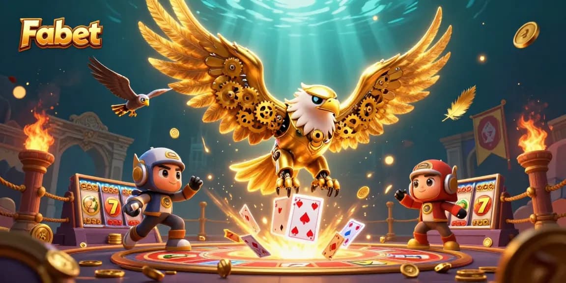 Engage with Fabet, diving into a vibrant casino scene with dynamic slot elements and energetic animations.