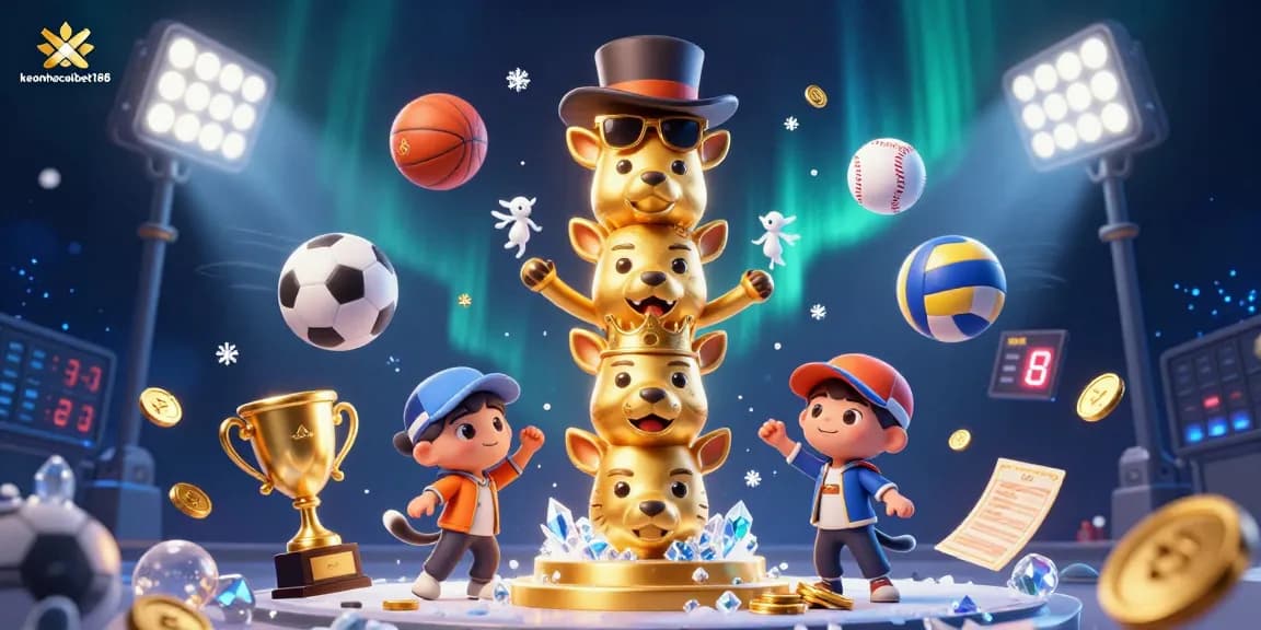 Engage in thrilling sports betting with keonhacaibet188 illustrated in a vibrant casino-themed scene.