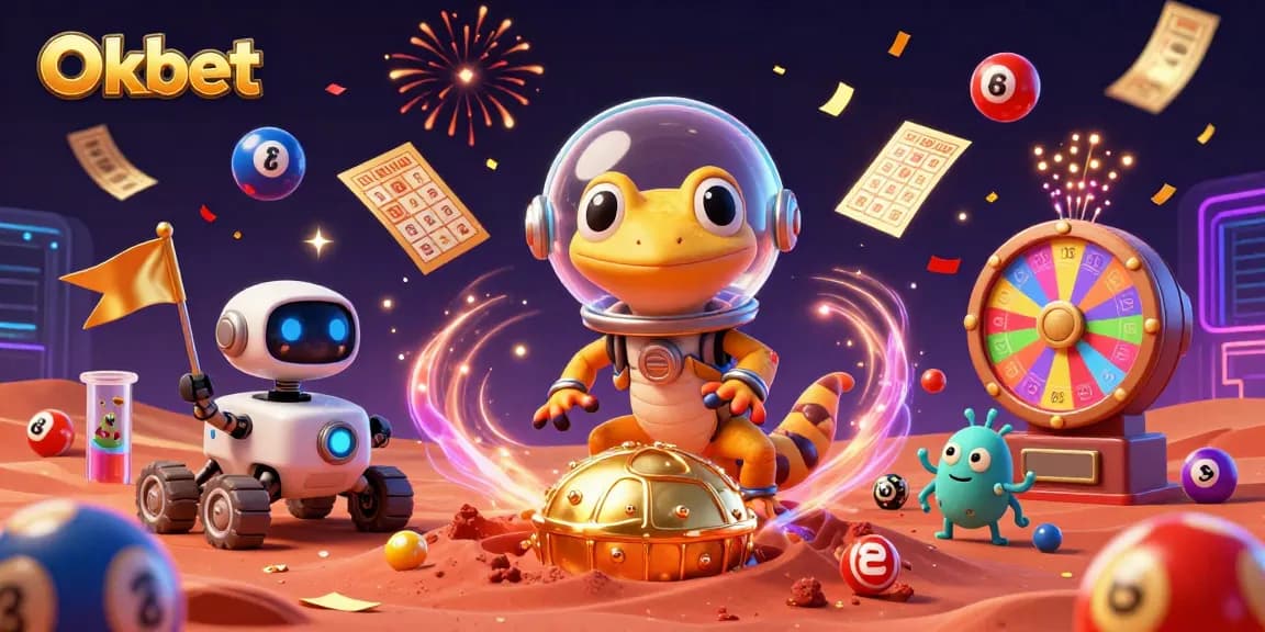 Oxbet showcases a Martian gecko discovering a golden casino in an exciting 3D illustration.