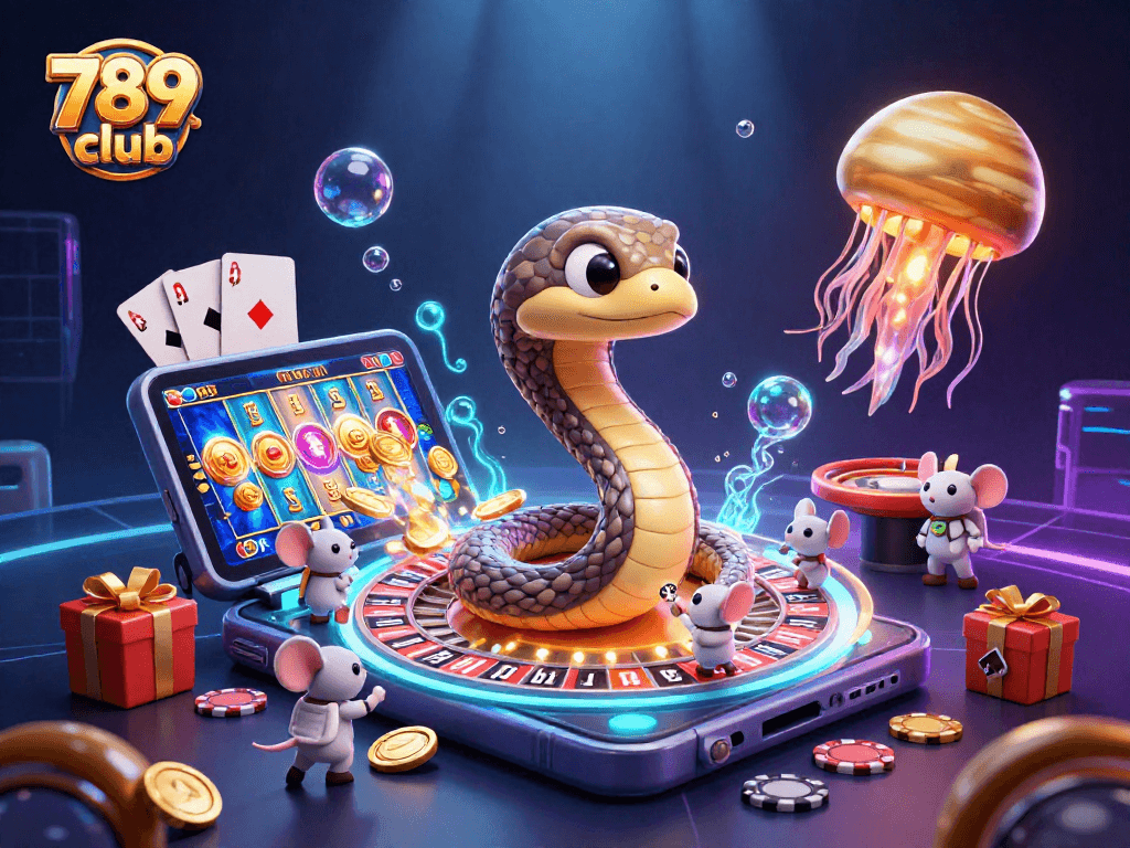 Spin and win at 789 club with an engaging casino scene featuring cosmic characters and thrilling games.