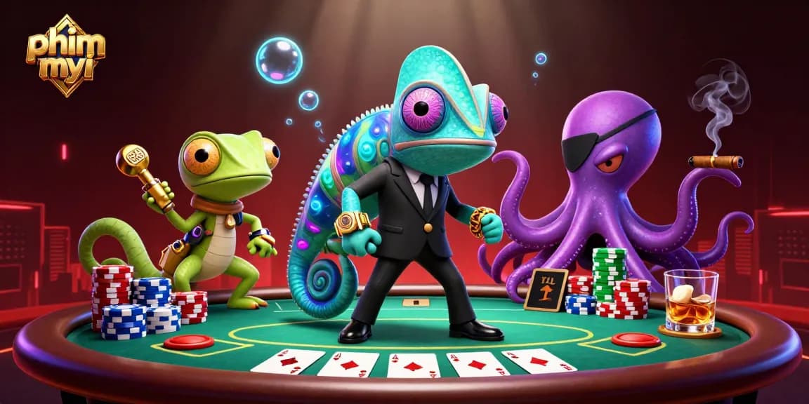 Engage with the vibrant world of phim moi at a dynamic poker table featuring animated characters.