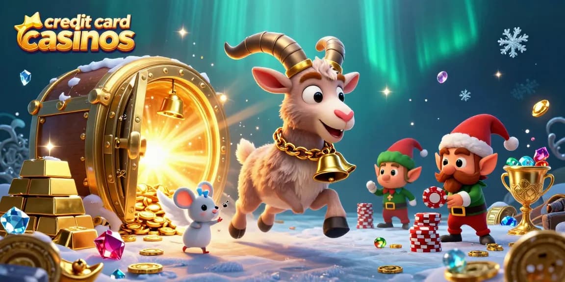 Experience the thrill of winning at credit card casinos with festive elements and shiny treasures.