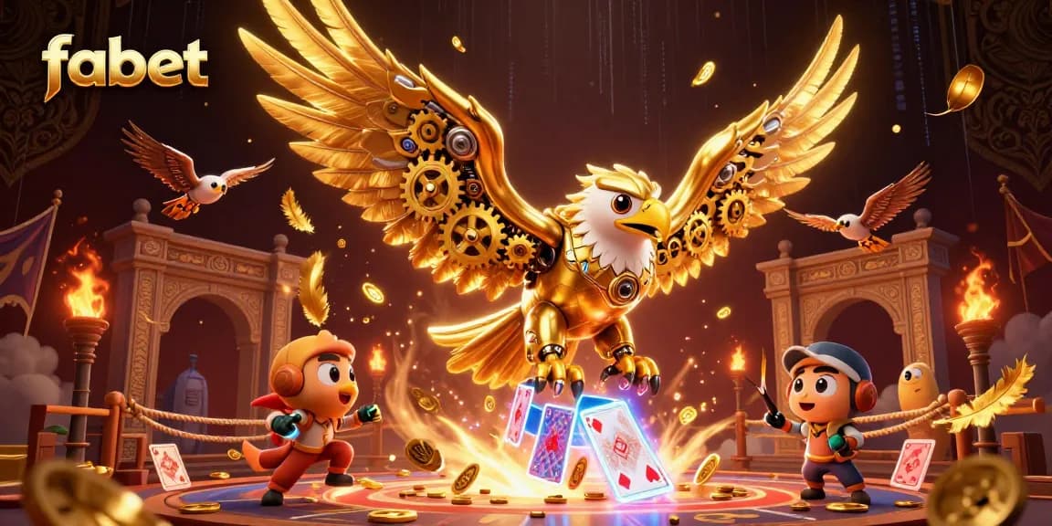 Engage with fabet's thrilling casino action featuring a golden eagle amid glowing game elements.