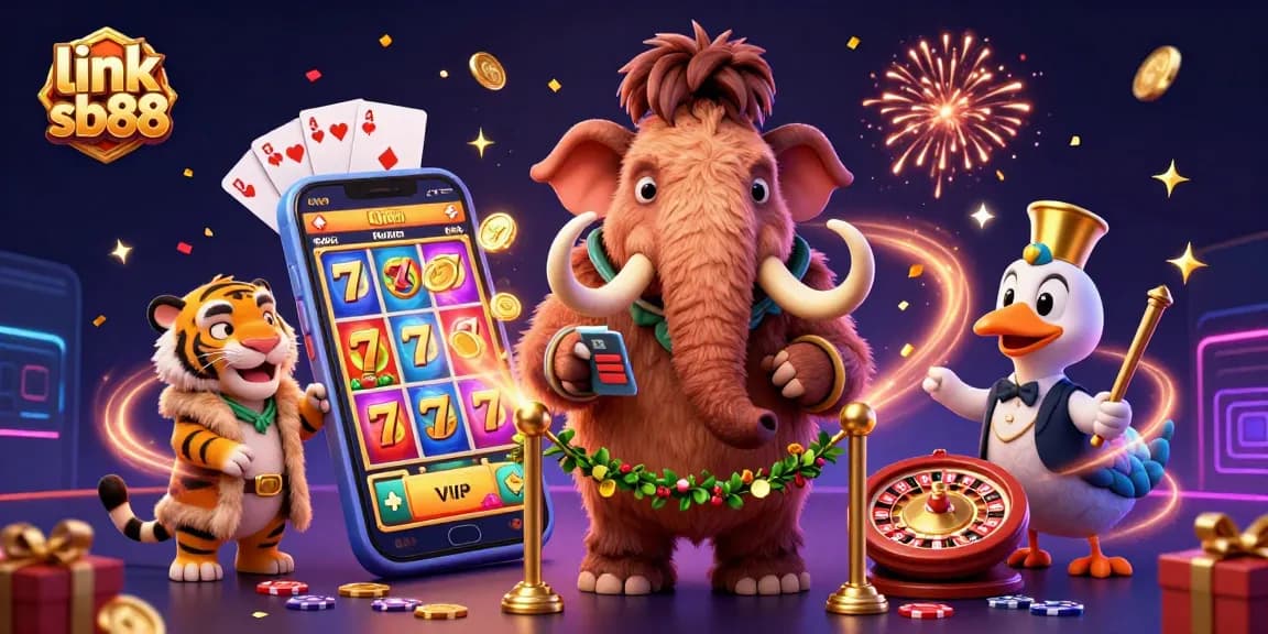 Win big with link sb88 in this vibrant casino scene showcasing an energetic bouncer, VIP guest, and doorman.