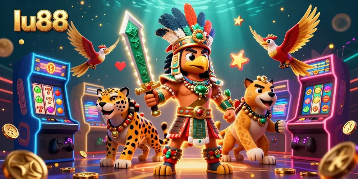 Experience the thrill of the lu88 online casino with vibrant characters amid jackpot slots and arcade games.