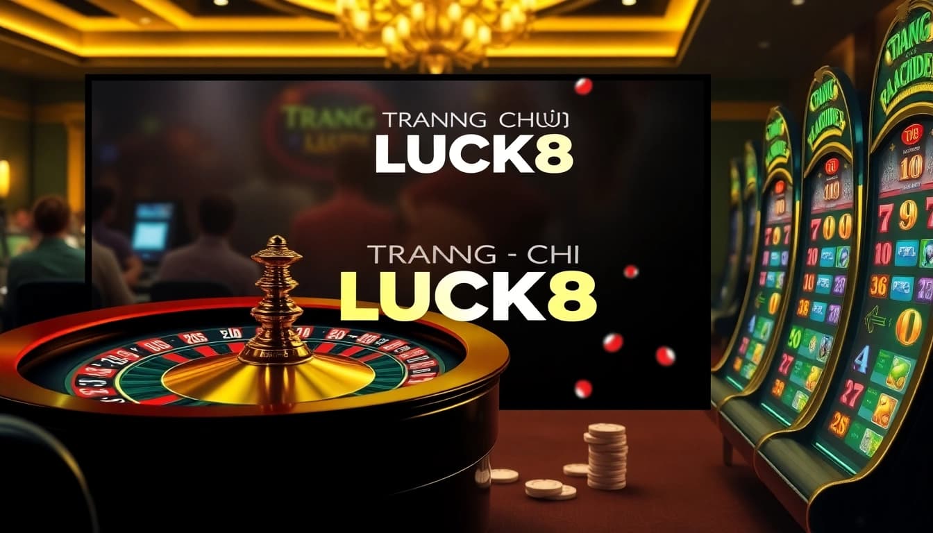Winning players celebrating at TRANG CHỦ LUCK8 casino with vibrant slot machines and poker games.