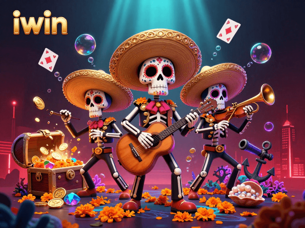 Engage with iwin's vibrant mariachi band scene filled with underwater treasures and casino elements.