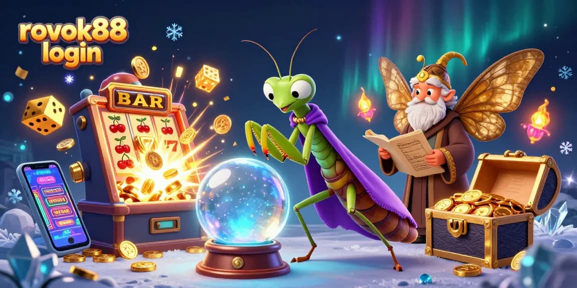 Engage with rokok88 login for insights from a mystical fortune teller and wise librarian in a vibrant casino scene.