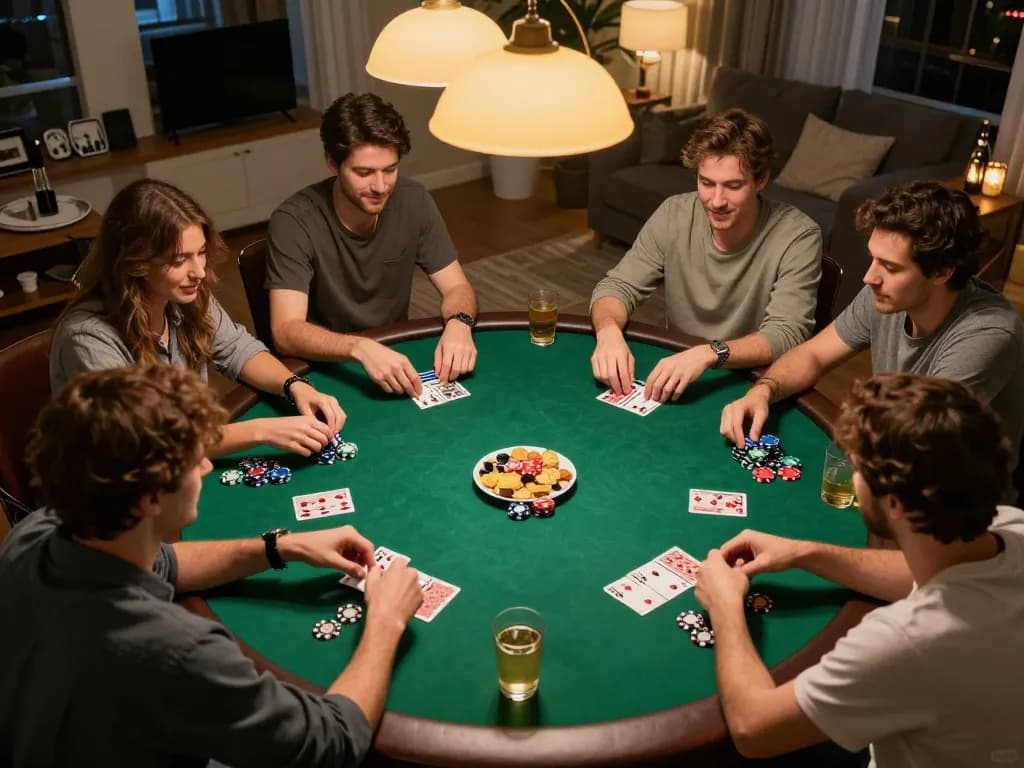 Experience đá gà 88 trực tiếp with friends during an engaging home poker night, strategizing over cards and chips.