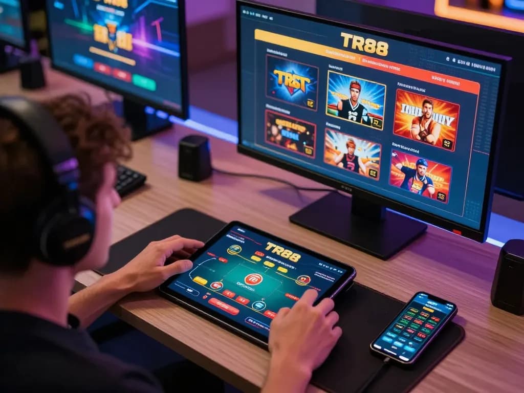 Engaging gaming scene at Trang chủ TR88 with a player immersed in online casino activities and strategic betting.