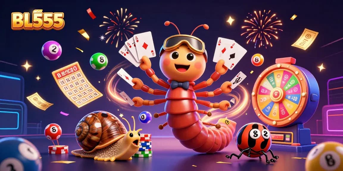 Experience vibrant gambling action with BL555 featuring a dealer, snail, and exciting casino elements.