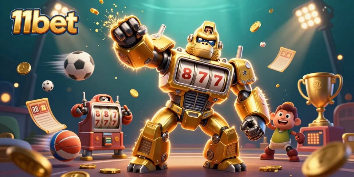 Experience thrilling gaming with 11bet featuring dynamic sports elements and a captivating golden gorilla mech.