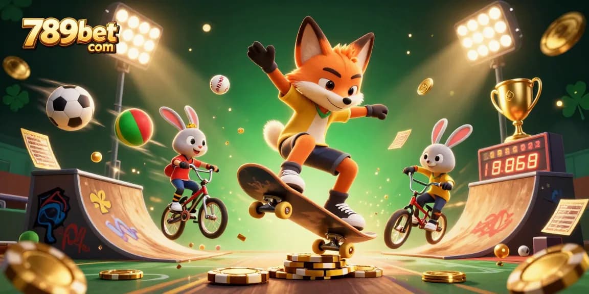 Engage in exciting gaming at 789bet com with dynamic casino-themed action featuring a skateboarder fox and BMX rabbit.