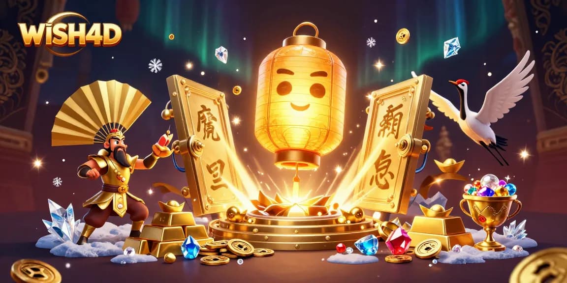 Spin the reels at WISH4D with a vibrant scene of fortune and luck in a mystical casino setting.